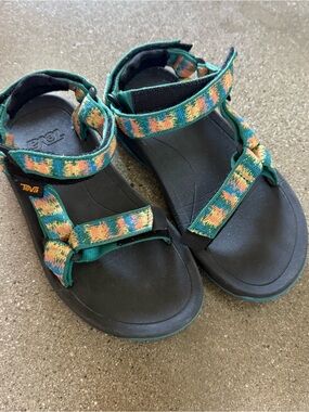 Teva Black Sandals with Teal and Yellow Accent Straps